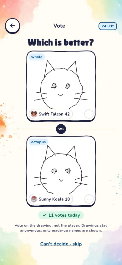Drawzo app screen: Vote in the weekly contest