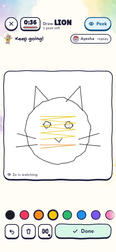 Drawzo app screen: Drawing, with crayons